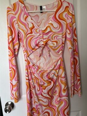 Divided Pink, Orange & White Swirl Cutout Mini Dress